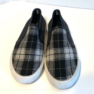 Nautica Grey Plaid Canvas Slip On Sneaker Espadrilles Women 7.5 Comfort Nautical